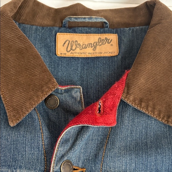 Wrangler blanket lined corduroy collar button down blue denim jean jacket - Picture 7 of 16